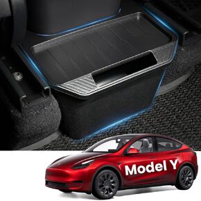 Model Y Trash Can Rear Center Console Organizer Compatible for Tesla Model Y 2020-2024, 2nd Row Seat Rear Bin TPE Backseat Storage Box Middle Air Outlet Garbage Can with Anti-Slip Lid Cover