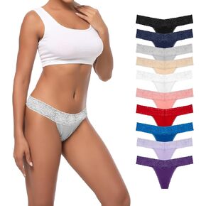 Pack 10 Seamless Lace Thongs for Women Plus Size Breathable Panties Low Rise T-back Stretch Cotton No Show Underwear