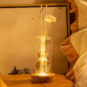 Empty Fragrance Glass Reed Diffuser Bottles with 5pcs Reed Diffuser Sticks,Luminous Base,Decorative Flower Bud Fragrance Accessories Use for DIY Replacement Reed Diffuser Sets,Elliptical