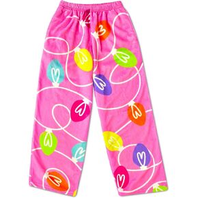 iscream Big Girls Silky Soft Plush Fun Print Fleece Pants - Holiday Brights Collection