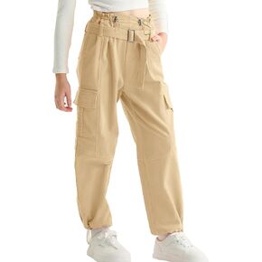 Rolanko Girls Corduroy Cargo Pants Wide Leg Cargo Trousers Streetwear Kids Pants Joggers with Pockets 4-15 Y