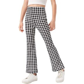Milumia Girl's Plaid Split Hem Elastic High Waist Flare Pants Bell Bottom Trousers