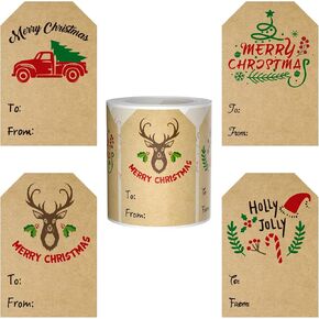 300 PCS Christmas Stickers,2 * 3 Inch Christmas Label Stickers,6 Designs of Christmas Gift Labels,Kraft Paper Christmas Stickers,Christmas Gift Label Stickers,Merry Christmas Stickers