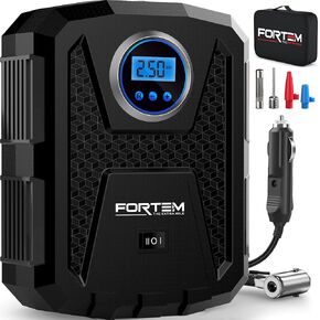 FORTEM Tire Inflator 150 PSI, Bike Pump, 110V AC 12V DC Air Pump for Car Tires, Digital Tire Pressure Gauge w/Auto Pump/Shut Off, Carrying Case (Red)