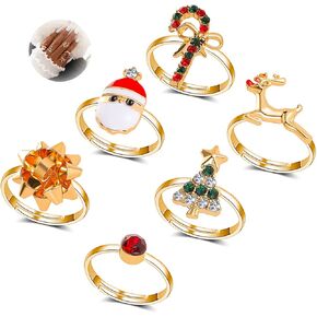 Christmas Rings for Women Christmas Tree Bow Candy Cane Santa Rings Christmas Gift