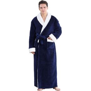 Hellomamma Men's Shawl Collar Robes: Full Length Tall Long Fleece Plush Men Bathrobes, Soft Spa House Coat Male with Pockets