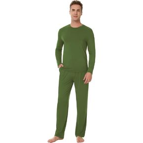 NACHILA Pajamas for Men-Viscose Made from Bamboo, Sleepwear Long Sleeve Pjs Sets Soft Loungewear with Sleep Pants