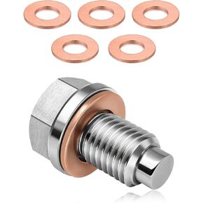 Magnetic Oil Drain Plug, Aluminum M12×1.5 Sump Drain Nut Bolt with 5 PCS Copper Crush Washer, Universal Oil Drain Plug Replacement for Most Cars Motorcycles, Car Accessories