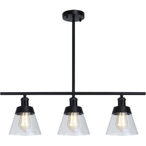 إضاءة جزيرة المطبخ الزجاجية الريفية، ثريا خطية من الزجاج الشفاف، 3 أضواء قابلة للتعديل قضيب صناعي قلادة إضاءة للمطبخ في غرفة الطعام في المزرعة، برونز مطلي بالزيت in Kuwait