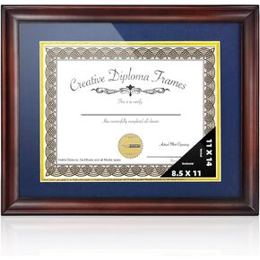 Diploma Frame 8.5 x 11 with Black over Gold Mat or Display 11x14 Diploma Frame Without Mat,Certificate Frames with HD Plexiglass