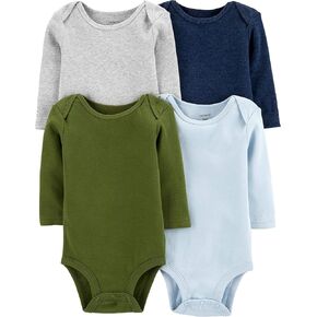 Carter's Baby Boys 4-Pack Long-Sleeve Original Bodysuits Solids (Love Daddy/Mommy, 6 Months)