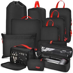 11 Set Compression Packing Cubes for Travel, Percover Packing Cubes Compression for Suitcase, Hanging Underwear Bag, Toiletry Bag, Shoe and Boot Bags, Laundry Bag, Digital Pouch, Hair Tools Organizer