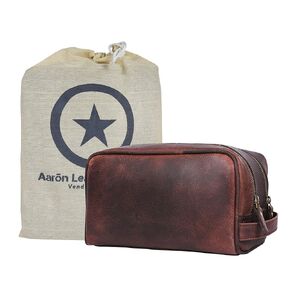 Aaron Leather Goods Leather Toiletry Bag for Men and Women Brown 10.5 Inch (Caramel)