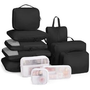 Compression Packing Cubes 11 Set, Suitcase Organizers, Luggage Organizer Bags for Travel, Extendable Packing Cubes for Travel Compression, Travel Essentials, Beige
