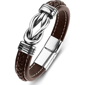 Mens Leather Bracelet,Braided Leather Wristband Cuff Bracelets Stainless Steel Clasp,Jewellery Gift for Men