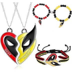 Deadpool and Wolverine Necklace-Bracelets Set,Matching Best Friend Necklace Couples Bracelets,Superhero Series Friendship BFFs Necklace Couples Jewelry Deadpool Costume Wolverine Accessories