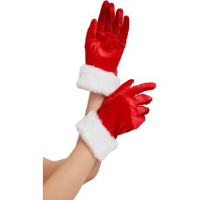 Red Santa Claus Gloves Women, Mrs Claus Gloves Red Velvet Christmas Gloves Women, Red Short Gloves with White Fur for Women Christmas Xmas Party Costumes Cosplay Santa Claus Mrs Claus Accessories