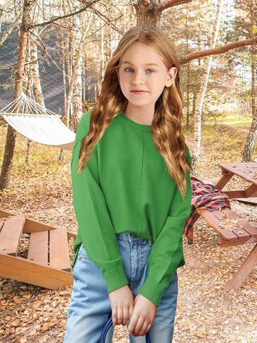 سترات خريفية للفتيات ملابس شتوية للأطفال برقبة دائرية وأكمام طويلة فضفاضة ومكتنزة ومريحة بلوفر علوي in Saudi Arabia