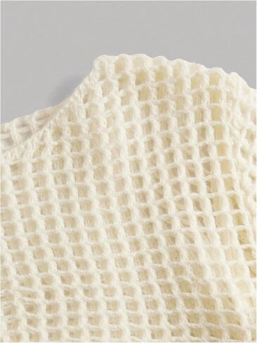 Girl's Hollow Out Crochet Knit Crop Sweater Long Flare Sleeve Boat Neck Sheer Pullovers Knitwear in Saudi Arabia