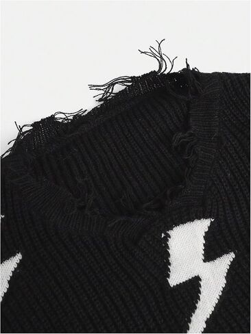 Floerns Girl's Graphic Print Long Sleeve Distressed Hem Pullover Top Raw Hem V Neck Crochet Knit Sweater in Kuwait