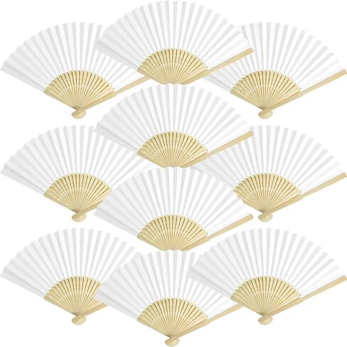 50 Packs White Paper Fans Paper Hand Fan Bamboo Folding Fan Handheld Fan Paper Folded Fan Paper Fan for Wedding Party and Home Decoration in Kuwait