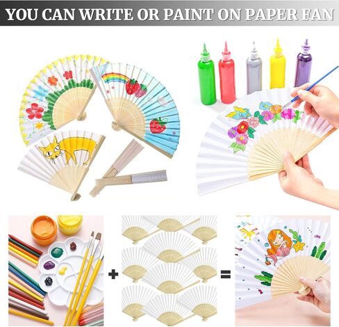 50 Packs White Paper Fans Paper Hand Fan Bamboo Folding Fan Handheld Fan Paper Folded Fan Paper Fan for Wedding Party and Home Decoration in Kuwait