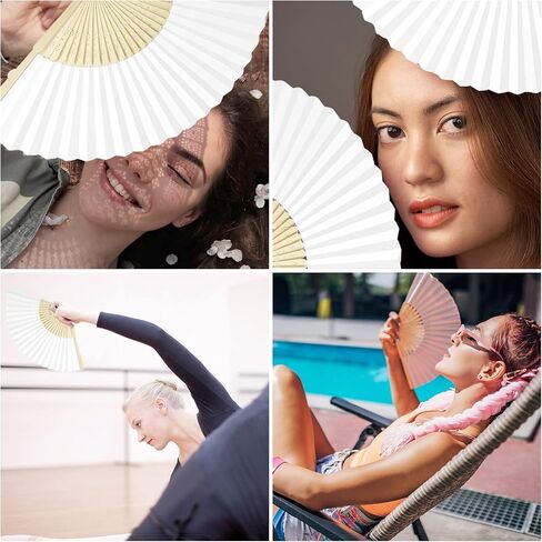 50 Packs White Paper Fans Paper Hand Fan Bamboo Folding Fan Handheld Fan Paper Folded Fan Paper Fan for Wedding Party and Home Decoration in Kuwait