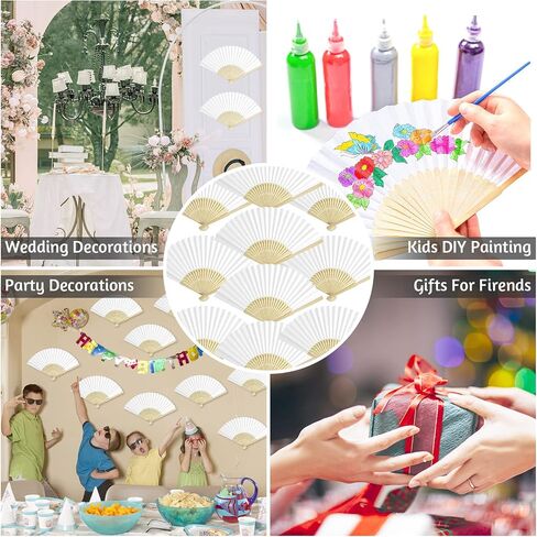 50 Packs White Paper Fans Paper Hand Fan Bamboo Folding Fan Handheld Fan Paper Folded Fan Paper Fan for Wedding Party and Home Decoration in Kuwait