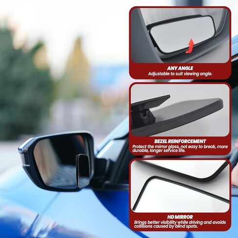 قطعتان من مرآة النقطة العمياء للسيارة - طقم مرايا جانبية محدبة للرؤية الخلفية، زجاج عالي الدقة مستطيل الشكل بزاوية واسعة للرؤية الخلفية مع ملحقات غطاء النقطة العمياء مع أجزاء المطر in Kuwait
