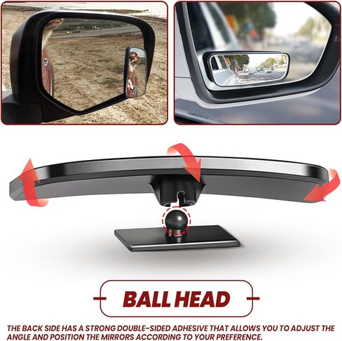 قطعتان من مرآة النقطة العمياء للسيارة - طقم مرايا جانبية محدبة للرؤية الخلفية، زجاج عالي الدقة مستطيل الشكل بزاوية واسعة للرؤية الخلفية مع ملحقات غطاء النقطة العمياء مع أجزاء المطر in Kuwait