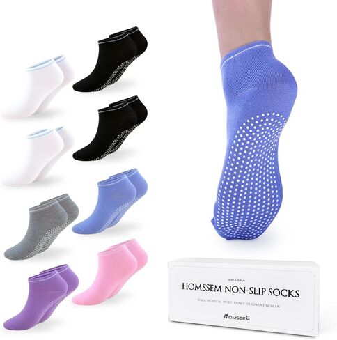 HOMSSEM Grip Socks – 8-Pairs Unisex Non-Slip Socks for Yoga, Pilates, Hospital (Black 8p) in Saudi Arabia