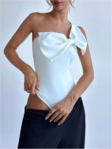 SHENHE Women's One Shoulder Sleeveless Big Bow Front Elegant Fitted Tank Top Bodysuit in Saudi Arabia