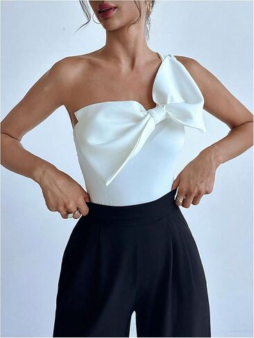 SHENHE Women's One Shoulder Sleeveless Big Bow Front Elegant Fitted Tank Top Bodysuit in Saudi Arabia