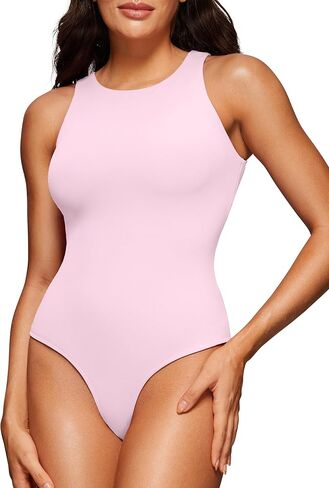 CRZ YOGA Butterluxe Sleeveless Bodysuit for Women High Neck Double Lined Sexy Tank Tops Racerback Thong Jumpsuits in Kuwait