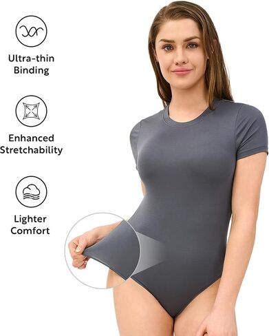 DAVID ARCHY Women's Short Sleeve Bodysuit Crew Neck & V Neck Modal Soft Comfortable Fit Sexy Top in Kuwait