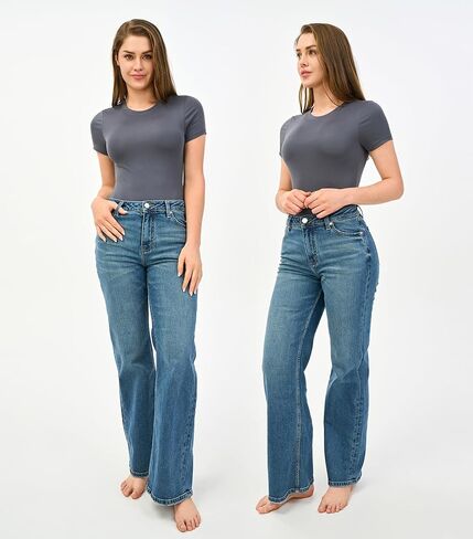 DAVID ARCHY Women's Short Sleeve Bodysuit Crew Neck & V Neck Modal Soft Comfortable Fit Sexy Top in Kuwait