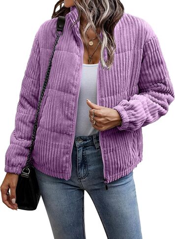 Flygo Corduroy Puffer Jacket Women Quilted Jackets Lightweight Baggy Zip Spring Fall Jackets Coats 2024 in Saudi Arabia