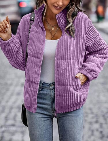 Flygo Corduroy Puffer Jacket Women Quilted Jackets Lightweight Baggy Zip Spring Fall Jackets Coats 2024 in Saudi Arabia