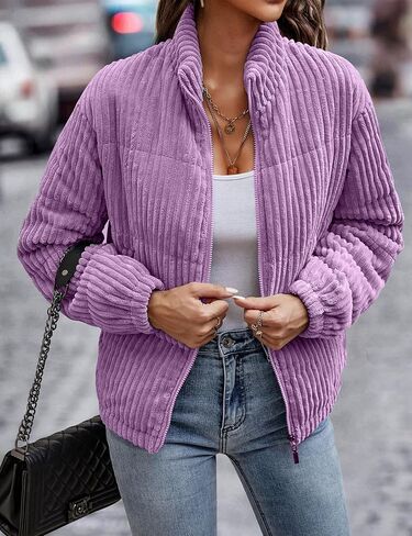 Flygo Corduroy Puffer Jacket Women Quilted Jackets Lightweight Baggy Zip Spring Fall Jackets Coats 2024 in Saudi Arabia
