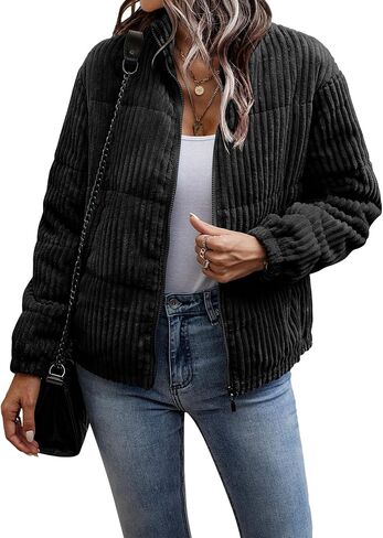 Flygo Corduroy Puffer Jacket Women Quilted Jackets Lightweight Baggy Zip Spring Fall Jackets Coats 2024 in Saudi Arabia