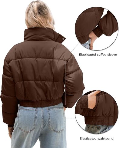 WHN Women’s Cropped Jacket Puffer Lightweight Quilted Jackets Long Sleeve Stand Collar Zipper Winter Outerwear Coat in Saudi Arabia