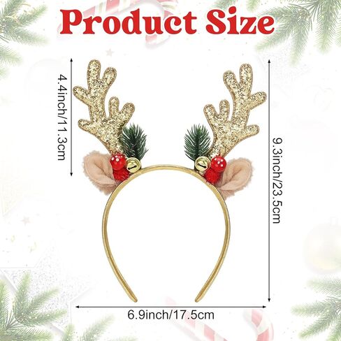 Christmas Reindeer Antlers Headband, Glitter Elk Antlers Headbands Christmas Costume Party Accessories for Women and Girls(Gold) in Kuwait