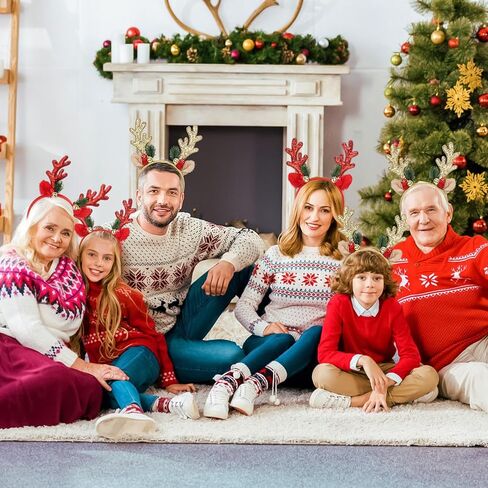 Christmas Reindeer Antlers Headband, Glitter Elk Antlers Headbands Christmas Costume Party Accessories for Women and Girls(Gold) in Kuwait