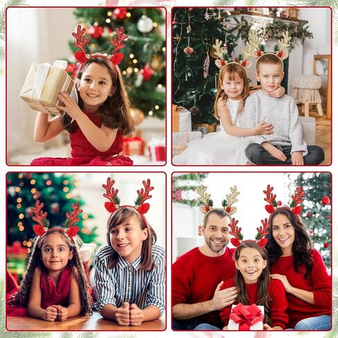 Christmas Reindeer Antlers Headband, Glitter Elk Antlers Headbands Christmas Costume Party Accessories for Women and Girls(Gold) in Kuwait