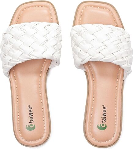 Ataiwee Women's Flat Slide Sandals - Fashionable Braided Elegant Cross Strap Flat Summer Sandals. in Kuwait