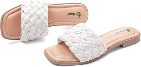 Ataiwee Women's Flat Slide Sandals - Fashionable Braided Elegant Cross Strap Flat Summer Sandals. in Kuwait