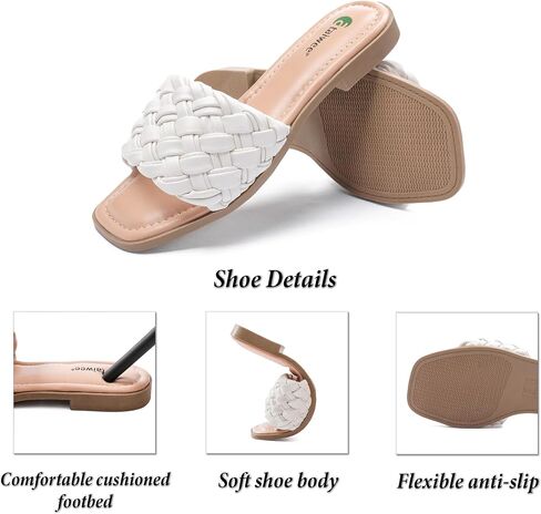 Ataiwee Women's Flat Slide Sandals - Fashionable Braided Elegant Cross Strap Flat Summer Sandals. in Kuwait