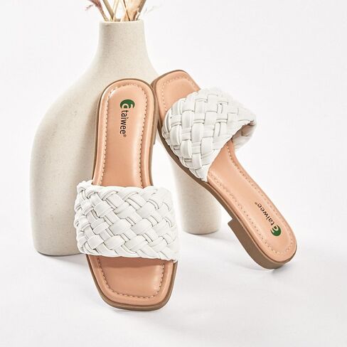 Ataiwee Women's Flat Slide Sandals - Fashionable Braided Elegant Cross Strap Flat Summer Sandals. in Kuwait