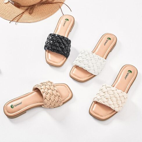Ataiwee Women's Flat Slide Sandals - Fashionable Braided Elegant Cross Strap Flat Summer Sandals. in Kuwait