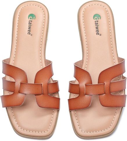 Ataiwee Women's Flat Slide Sandals - Fashionable Braided Elegant Cross Strap Flat Summer Sandals. in Kuwait